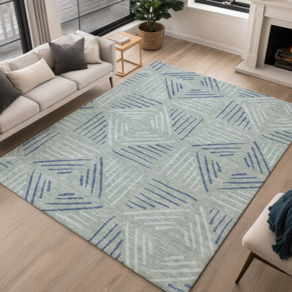 HomeRoots 8' X 10' Aqua and Blue Geometric Indoor Outdoor Area Rug - Durable, Washable, Stylish & Versatile! 691037
