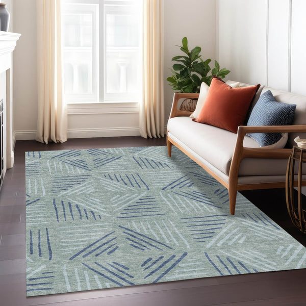 HomeRoots 8' X 10' Aqua and Blue Geometric Indoor Outdoor Area Rug - Durable, Washable, Stylish & Versatile! 691037