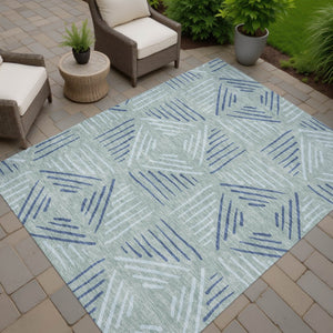 HomeRoots 8' X 10' Aqua and Blue Geometric Indoor Outdoor Area Rug - Durable, Washable, Stylish & Versatile! 691037
