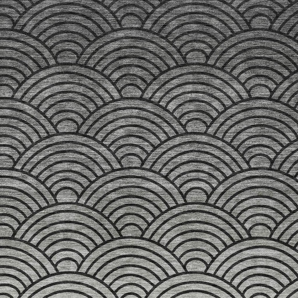 HomeRoots 5' Stylish Geometric Black, Silver & Gray Washable Area Rug for Indoor/Outdoor High Traffic Spaces 691041