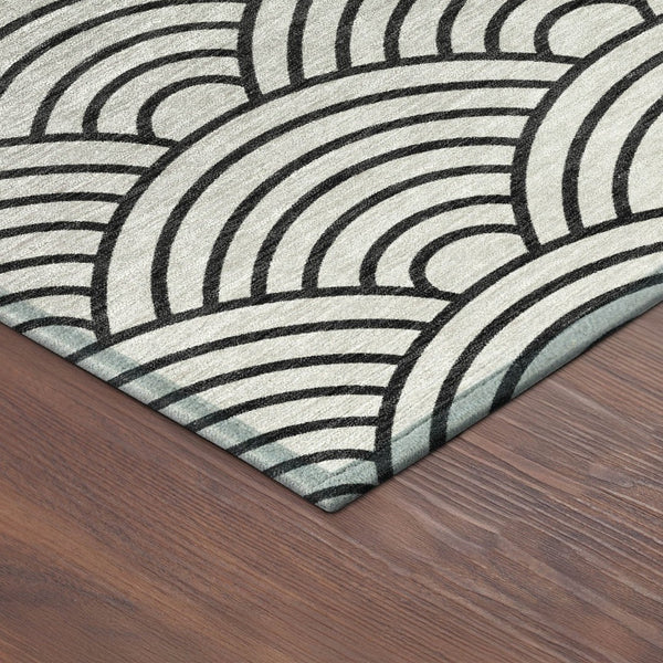 HomeRoots 8' Stylish Geometric Round Area Rug in Black, Silver & Gray - Washable for Indoor & Outdoor Use 691042