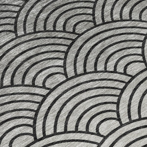 HomeRoots 8' Stylish Geometric Round Area Rug in Black, Silver & Gray - Washable for Indoor & Outdoor Use 691042