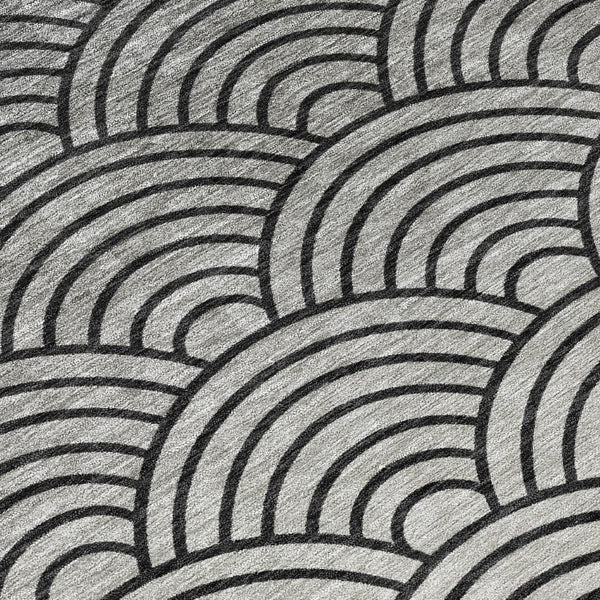 HomeRoots 8' Stylish Geometric Round Area Rug in Black, Silver & Gray - Washable for Indoor & Outdoor Use 691042