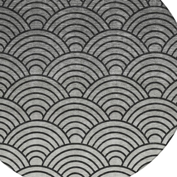 HomeRoots 8' Stylish Geometric Round Area Rug in Black, Silver & Gray - Washable for Indoor & Outdoor Use 691042