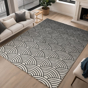 HomeRoots 10' X 14' Stylish Black Silver Gray Geometric Area Rug - Washable, Durable for Indoor & Outdoor Use! 691045