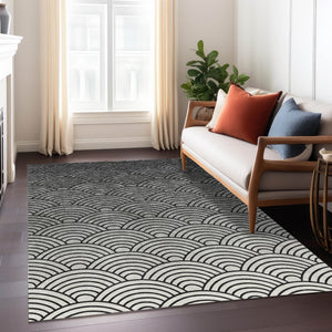 HomeRoots 10' X 14' Stylish Black Silver Gray Geometric Area Rug - Washable, Durable for Indoor & Outdoor Use! 691045