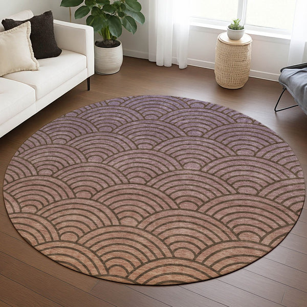 HomeRoots 8' Geometric Washable Area Rug in Chocolate, Purple & Mauve – Indoor/Outdoor Durable Design for Easy Care 691048