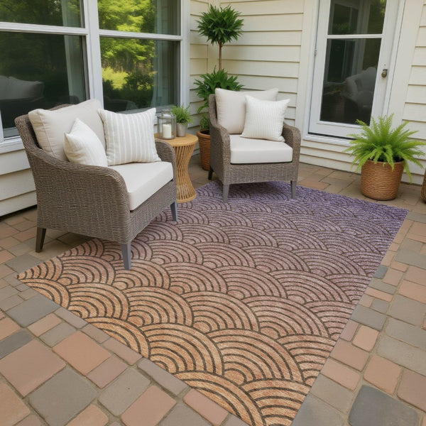 HomeRoots 10' X 14' Stylish Chocolate, Purple & Mauve Geometric Washable Rug for Indoor & Outdoor Spaces 691051