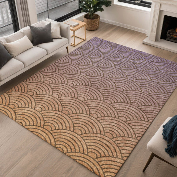 HomeRoots 10' X 14' Stylish Chocolate, Purple & Mauve Geometric Washable Rug for Indoor & Outdoor Spaces 691051