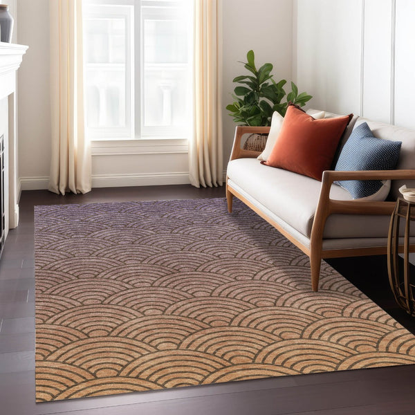 HomeRoots 10' X 14' Stylish Chocolate, Purple & Mauve Geometric Washable Rug for Indoor & Outdoor Spaces 691051
