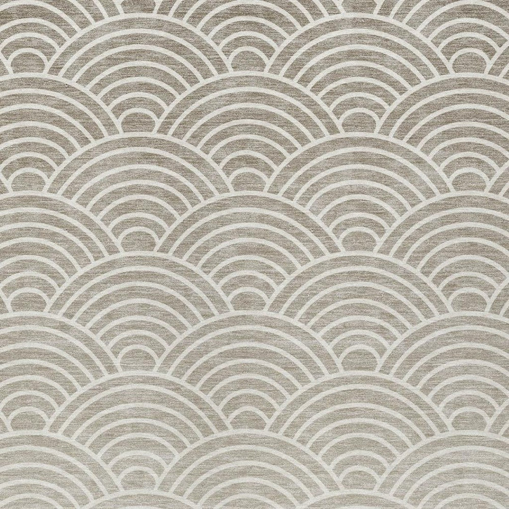 HomeRoots 5' Elegant Geometric Ivory Beige & Brown Washable Area Rug for Indoor/Outdoor Spaces - Durable Style! 691053
