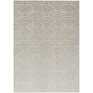 HomeRoots 5' Elegant Geometric Ivory Beige & Brown Washable Area Rug for Indoor/Outdoor Spaces - Durable Style! 691053