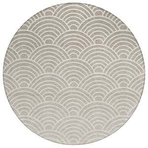 HomeRoots 8' Stylish Ivory, Beige & Brown Round Geometric Area Rug - Washable for Indoor & Outdoor Use! 691054