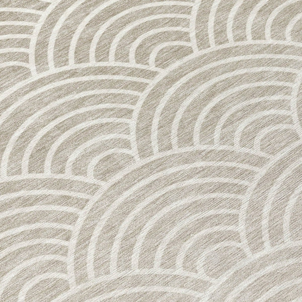 HomeRoots 8' Stylish Ivory, Beige & Brown Round Geometric Area Rug - Washable for Indoor & Outdoor Use! 691054