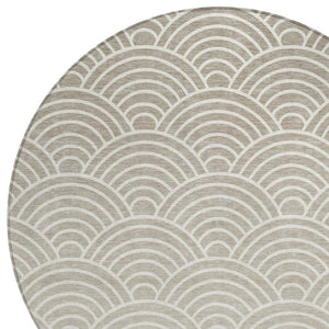 HomeRoots 8' Stylish Ivory, Beige & Brown Round Geometric Area Rug - Washable for Indoor & Outdoor Use! 691054