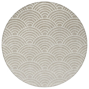 HomeRoots 8' Stylish Ivory, Beige & Brown Round Geometric Area Rug - Washable for Indoor & Outdoor Use! 691054
