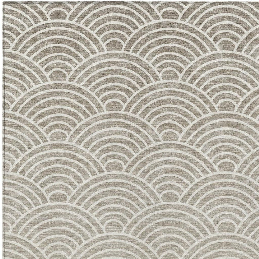 HomeRoots 8' x 10' Stylish Ivory, Beige & Brown Geometric Washable Area Rug for Indoor/Outdoor Spaces 691055