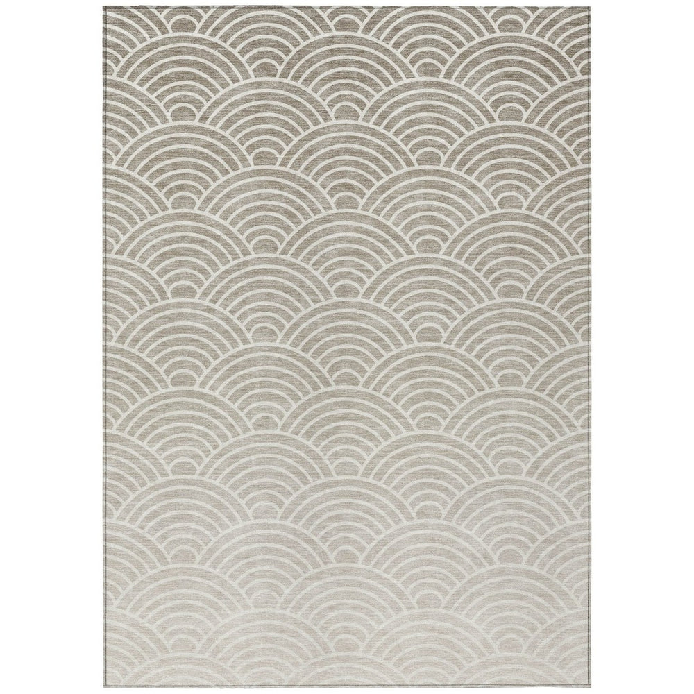 HomeRoots 9' Geometric Ivory Beige and Brown Washable Area Rug for Indoor Outdoor Spaces - Durable & Stylish! 691056