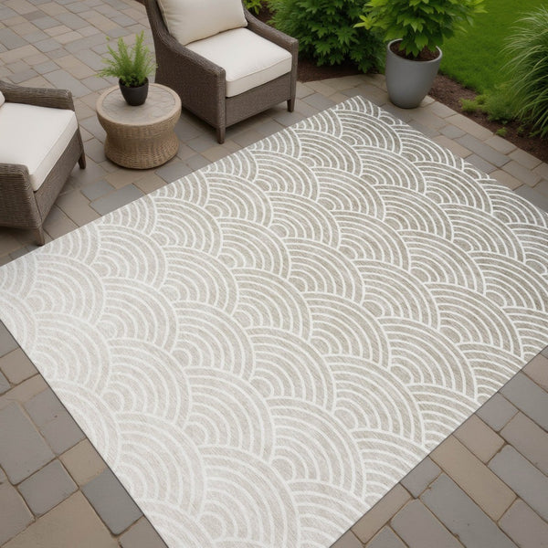 HomeRoots 9' Geometric Ivory Beige and Brown Washable Area Rug for Indoor Outdoor Spaces - Durable & Stylish! 691056