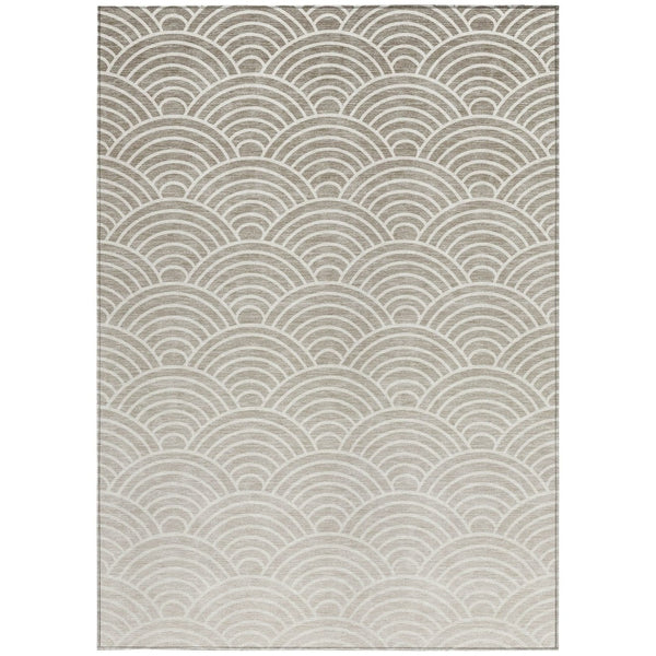 HomeRoots 10' Modern Geometric Washable Area Rug in Ivory, Beige & Brown - Durable Indoor/Outdoor Decor 691057