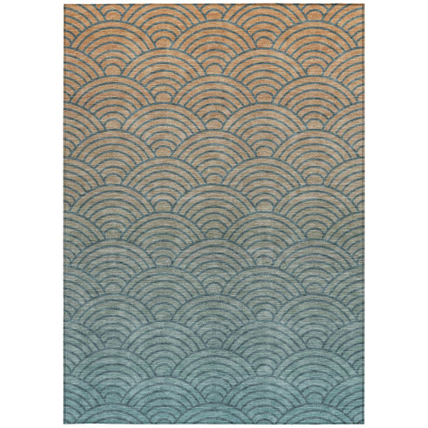HomeRoots 5' X 8' Vibrant Teal and Orange Geometric Area Rug – Durable, Washable, Perfect for Indoor & Outdoor Use! 691059