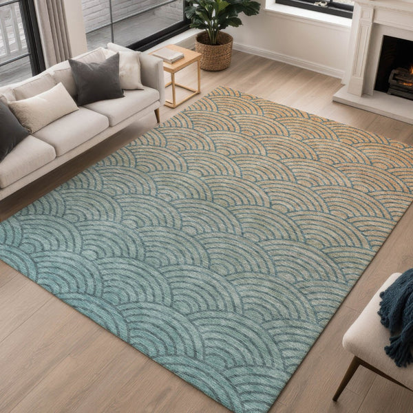 HomeRoots 5' X 8' Vibrant Teal and Orange Geometric Area Rug – Durable, Washable, Perfect for Indoor & Outdoor Use! 691059