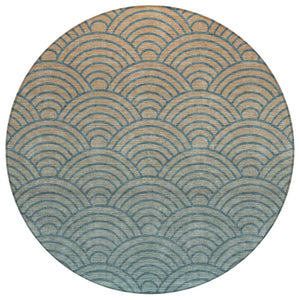 HomeRoots 8' Teal Blue & Orange Geometric Washable Round Area Rug - Stylish, Durable, Indoor & Outdoor Use 691060