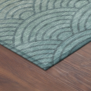 HomeRoots 8' Teal Blue & Orange Geometric Washable Round Area Rug - Stylish, Durable, Indoor & Outdoor Use 691060