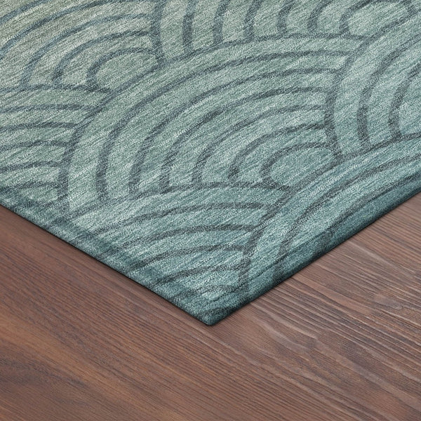 HomeRoots 8' Teal Blue & Orange Geometric Washable Round Area Rug - Stylish, Durable, Indoor & Outdoor Use 691060