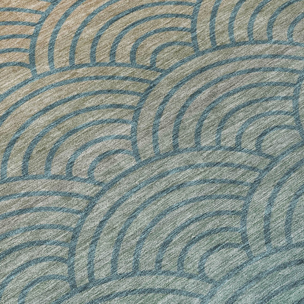 HomeRoots 8' Teal Blue & Orange Geometric Washable Round Area Rug - Stylish, Durable, Indoor & Outdoor Use 691060
