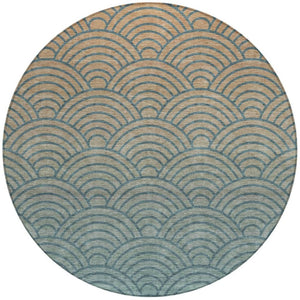 HomeRoots 8' Teal Blue & Orange Geometric Washable Round Area Rug - Stylish, Durable, Indoor & Outdoor Use 691060