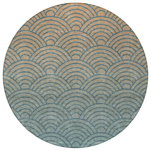 HomeRoots 8' Teal Blue & Orange Geometric Washable Round Area Rug - Stylish, Durable, Indoor & Outdoor Use 691060