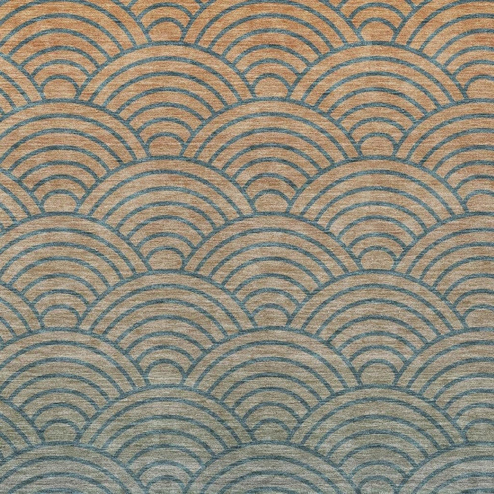 HomeRoots 8' X 10' Vibrant Teal Blue and Orange Geometric Area Rug - Washable, Durable for Indoor & Outdoor Use 691061