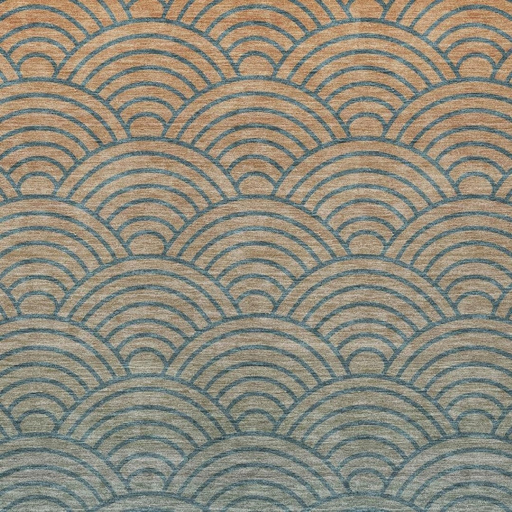 HomeRoots 9' X 12' Teal Blue & Orange Geometric Indoor/Outdoor Area Rug - Durable, Washable, Versatile Decor 691062