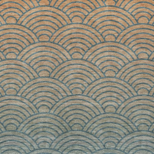 HomeRoots 9' X 12' Teal Blue & Orange Geometric Indoor/Outdoor Area Rug - Durable, Washable, Versatile Decor 691062