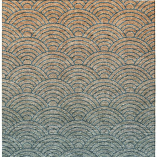 HomeRoots 9' X 12' Teal Blue & Orange Geometric Indoor/Outdoor Area Rug - Durable, Washable, Versatile Decor 691062