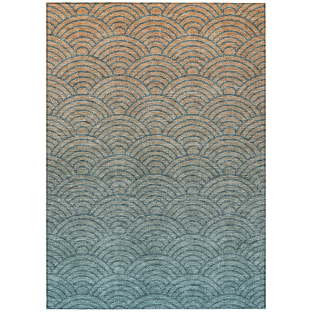 HomeRoots 9' X 12' Teal Blue & Orange Geometric Indoor/Outdoor Area Rug - Durable, Washable, Versatile Decor 691062