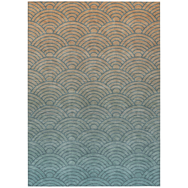 HomeRoots 9' X 12' Teal Blue & Orange Geometric Indoor/Outdoor Area Rug - Durable, Washable, Versatile Decor 691062