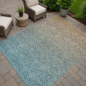 HomeRoots 9' X 12' Teal Blue & Orange Geometric Indoor/Outdoor Area Rug - Durable, Washable, Versatile Decor 691062