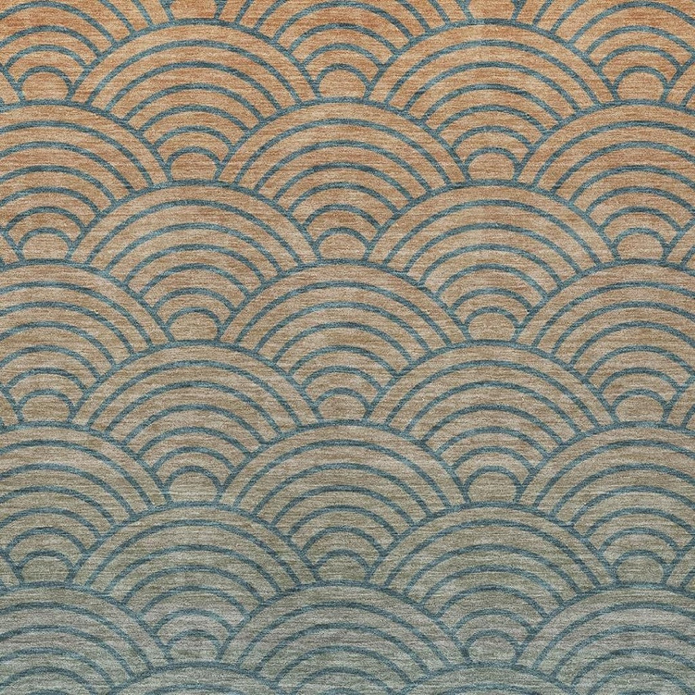 HomeRoots 10' Teal Blue & Orange Geometric Washable Area Rug for Indoor/Outdoor Use - Durable & Stylish! 691063