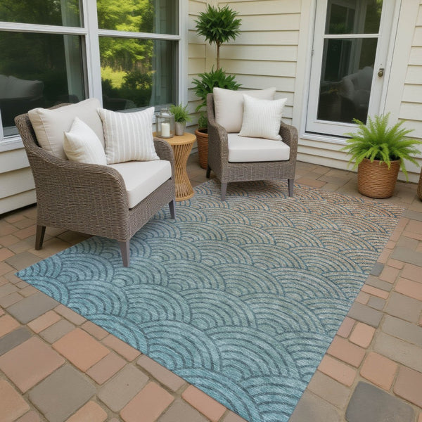 HomeRoots 10' Teal Blue & Orange Geometric Washable Area Rug for Indoor/Outdoor Use - Durable & Stylish! 691063
