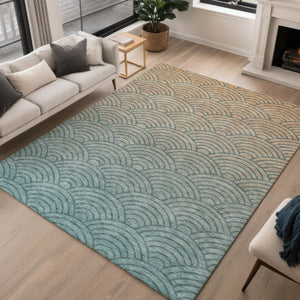 HomeRoots 10' Teal Blue & Orange Geometric Washable Area Rug for Indoor/Outdoor Use - Durable & Stylish! 691063