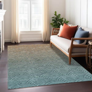 HomeRoots 10' Teal Blue & Orange Geometric Washable Area Rug for Indoor/Outdoor Use - Durable & Stylish! 691063