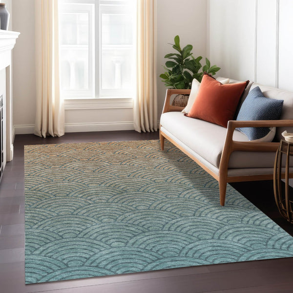 HomeRoots 10' Teal Blue & Orange Geometric Washable Area Rug for Indoor/Outdoor Use - Durable & Stylish! 691063