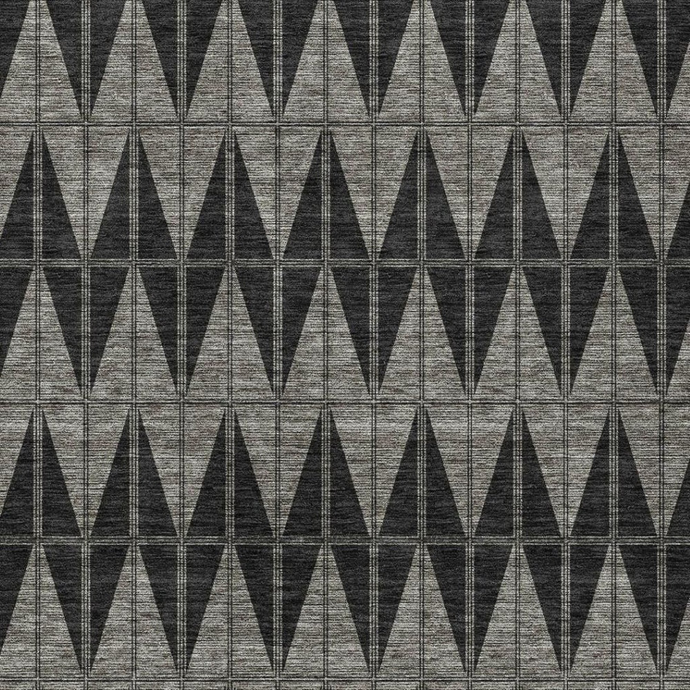 HomeRoots 5' Geometric Washable Area Rug in Black, Brown & Gray - Durable, Stylish for Indoor & Outdoor Use 691065