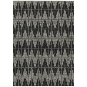 HomeRoots 5' Geometric Washable Area Rug in Black, Brown & Gray - Durable, Stylish for Indoor & Outdoor Use 691065