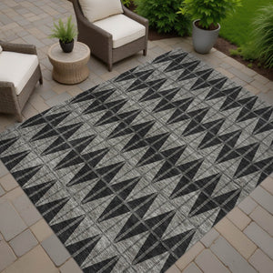 HomeRoots 5' Geometric Washable Area Rug in Black, Brown & Gray - Durable, Stylish for Indoor & Outdoor Use 691065