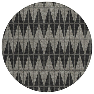 HomeRoots 8' Contemporary Round Geometric Area Rug in Black, Brown & Gray - Washable for Indoor/Outdoor Use 691066