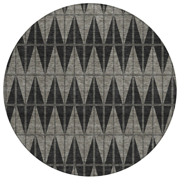 HomeRoots 8' Contemporary Round Geometric Area Rug in Black, Brown & Gray - Washable for Indoor/Outdoor Use 691066
