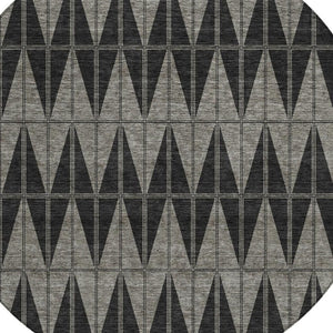 HomeRoots 8' Contemporary Round Geometric Area Rug in Black, Brown & Gray - Washable for Indoor/Outdoor Use 691066